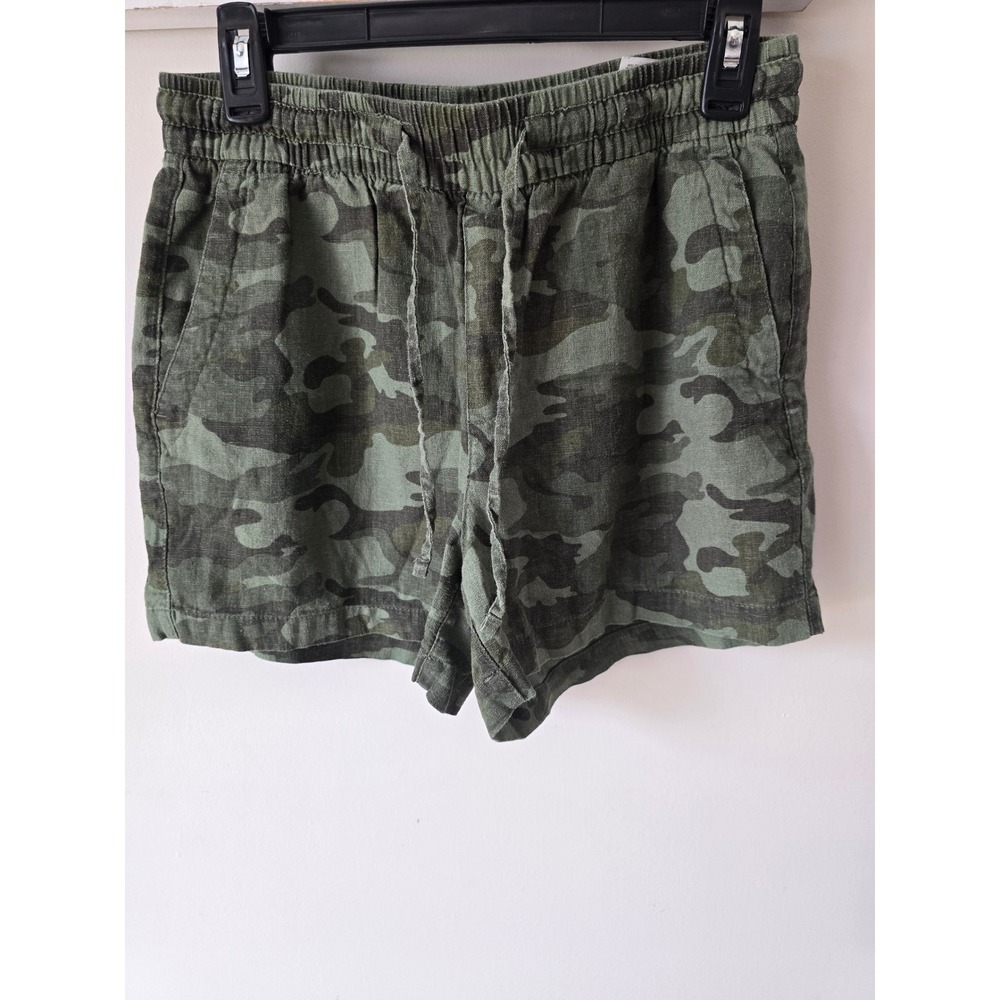 Old Navy Womens Green Camo Linen Blend Drawstring Shorts Small Camouflage